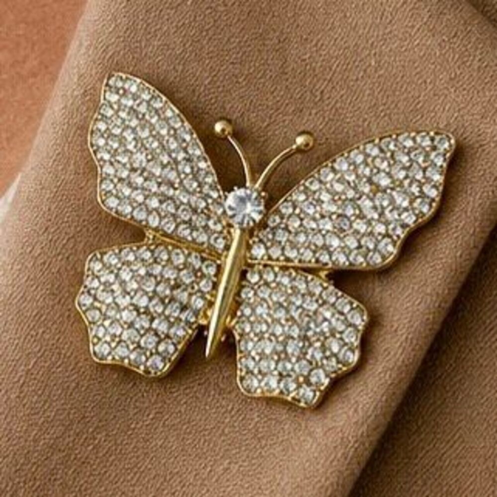 Butterfly Brooch, Gold Tone & Crystal Pin, Symbol of Transformation